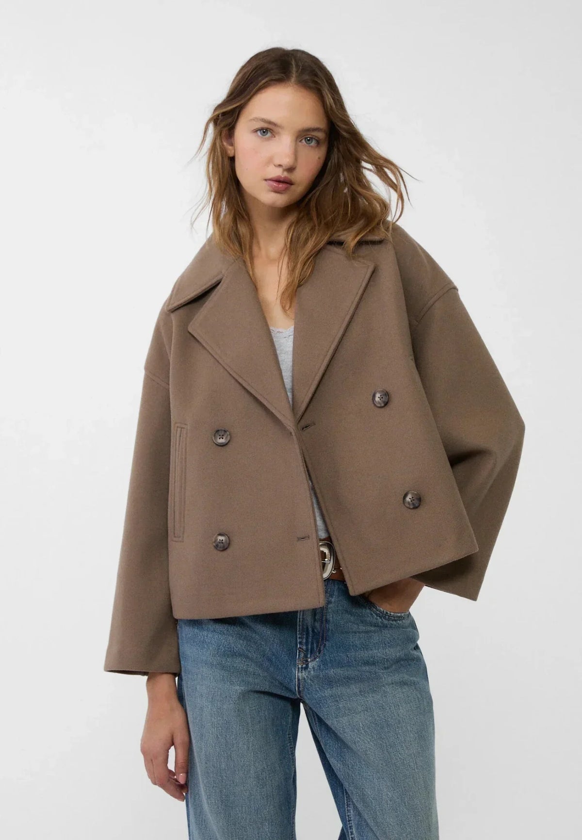 Blazer corto da donna in tortora – doppiopetto sartoriale