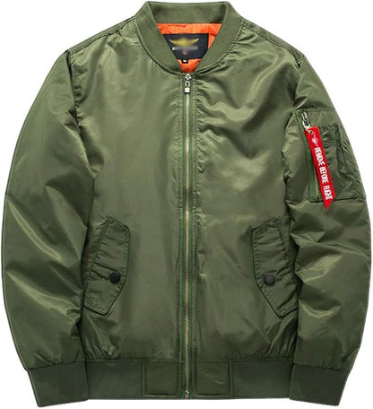 Bomber imbottito da uomo in verde militare – con zip e tasche laterali