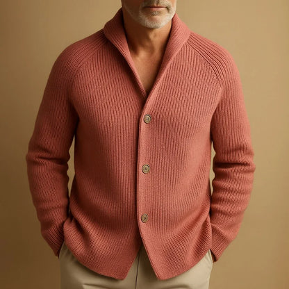 Cardigan da uomo a coste con collo a scialle e tasche – foto 8