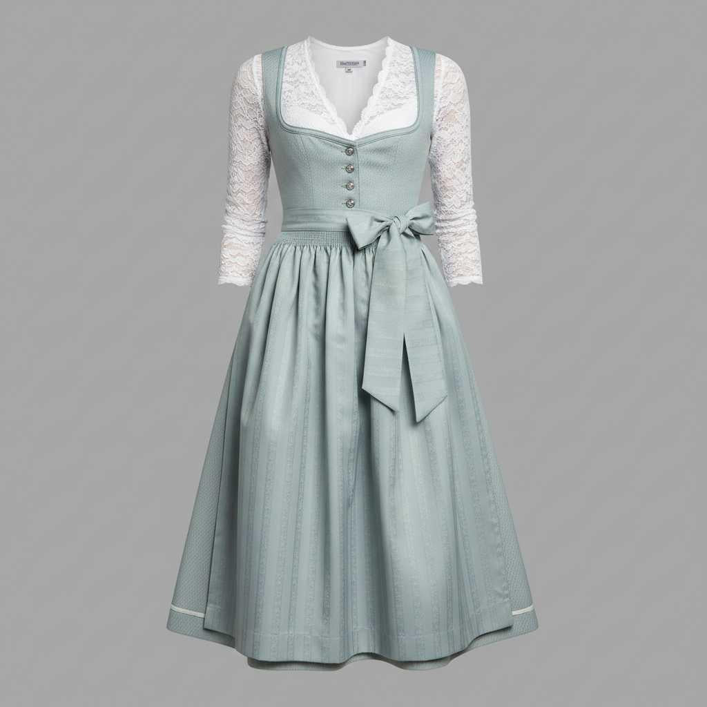 Dirndl tradizionale da donna in verde salvia – con camicetta e grembiule