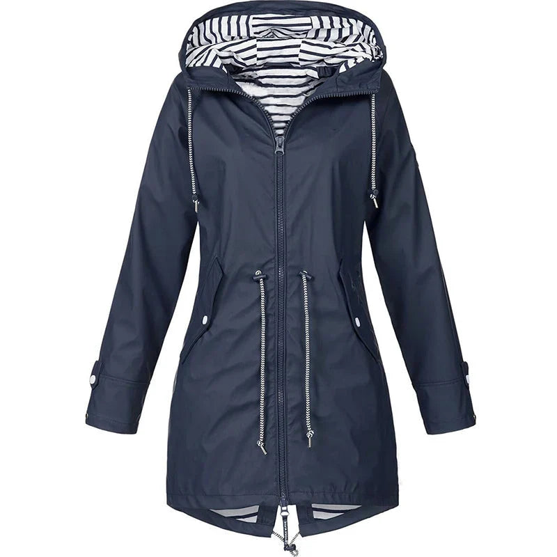 Giacca impermeabile da donna in blu marino – antivento con cappuccio