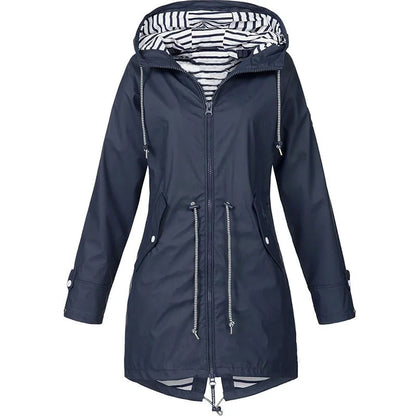 Giacca impermeabile da donna in blu marino – antivento con cappuccio