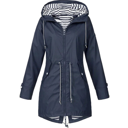 Giacca impermeabile da donna in blu marino – antivento con cappuccio