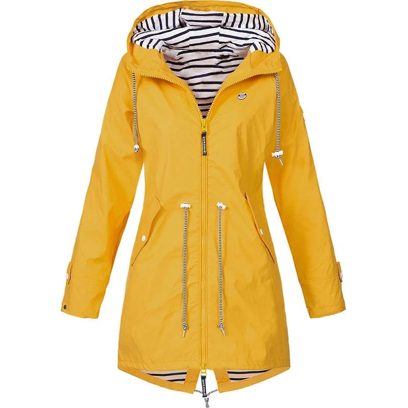 Giacca impermeabile da donna in giallo – antivento con cappuccio