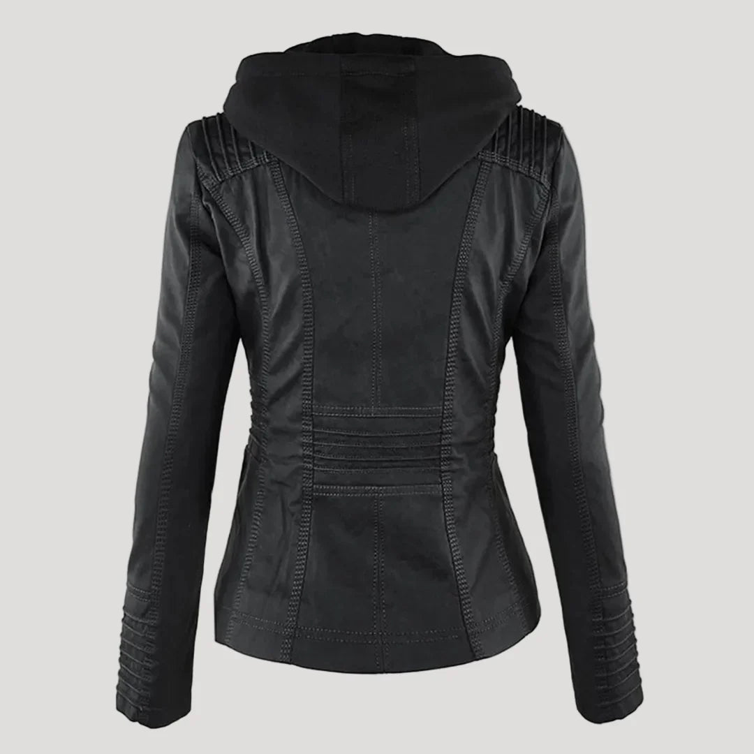 Giacca in similpelle da donna con cappuccio removibile – foto 3