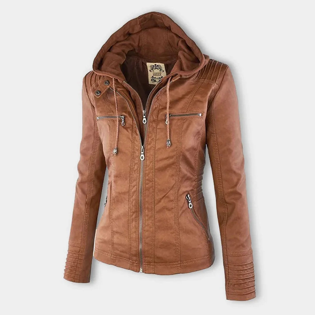 Giacca in similpelle da donna con cappuccio removibile – foto 7