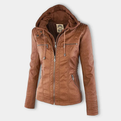 Giacca in similpelle da donna con cappuccio removibile – foto 7