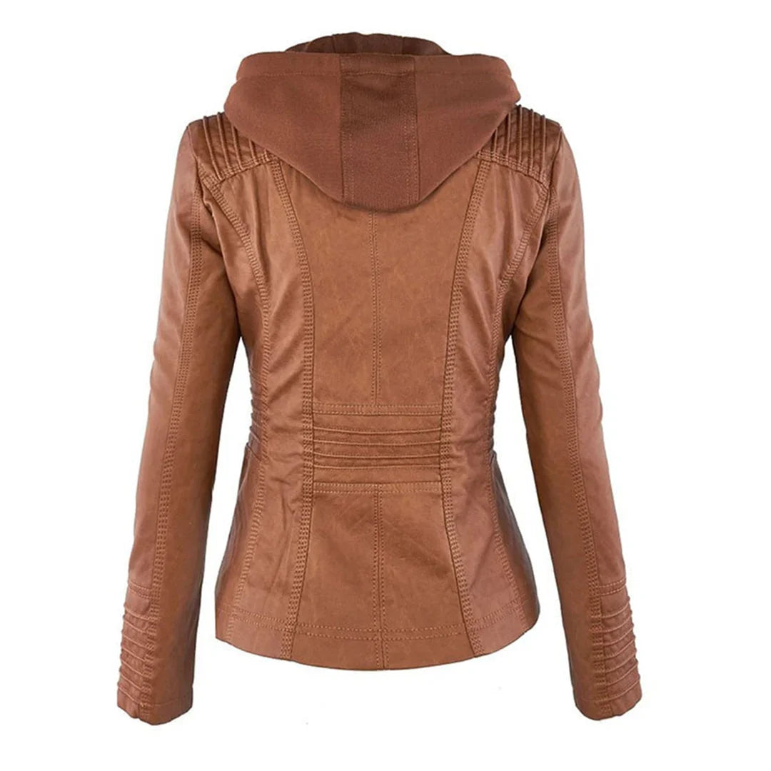 Giacca in similpelle da donna con cappuccio removibile – foto 9