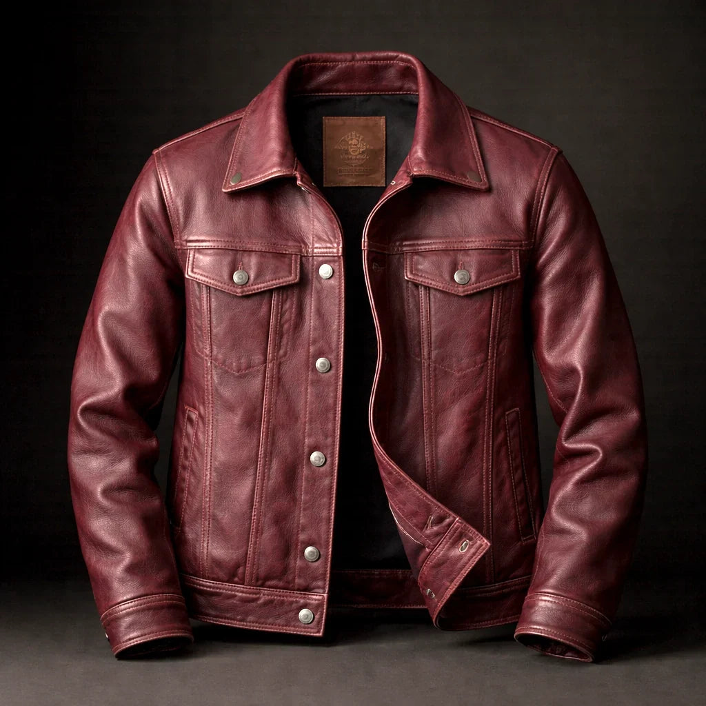 Giacca vintage da uomo in bordeaux – effetto pelle slim fit