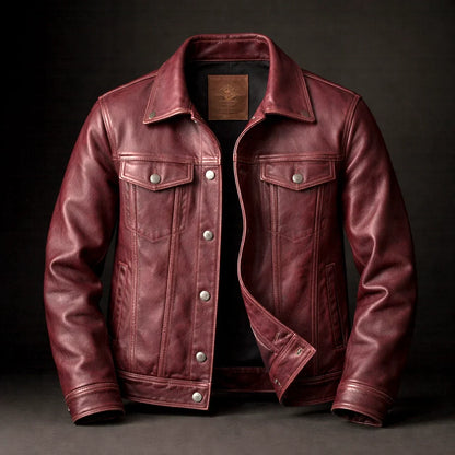 Giacca vintage da uomo in bordeaux – effetto pelle slim fit