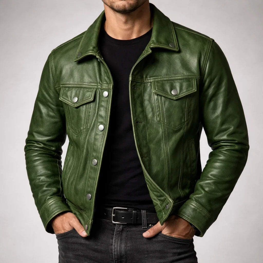 Giacca vintage da uomo effetto pelle slim fit – foto 4