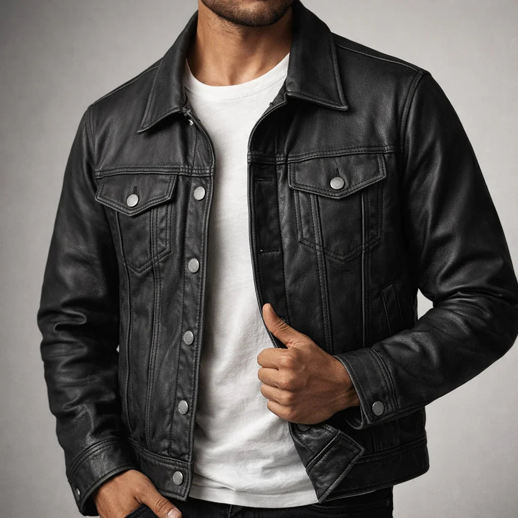 Giacca vintage da uomo effetto pelle slim fit – foto 6