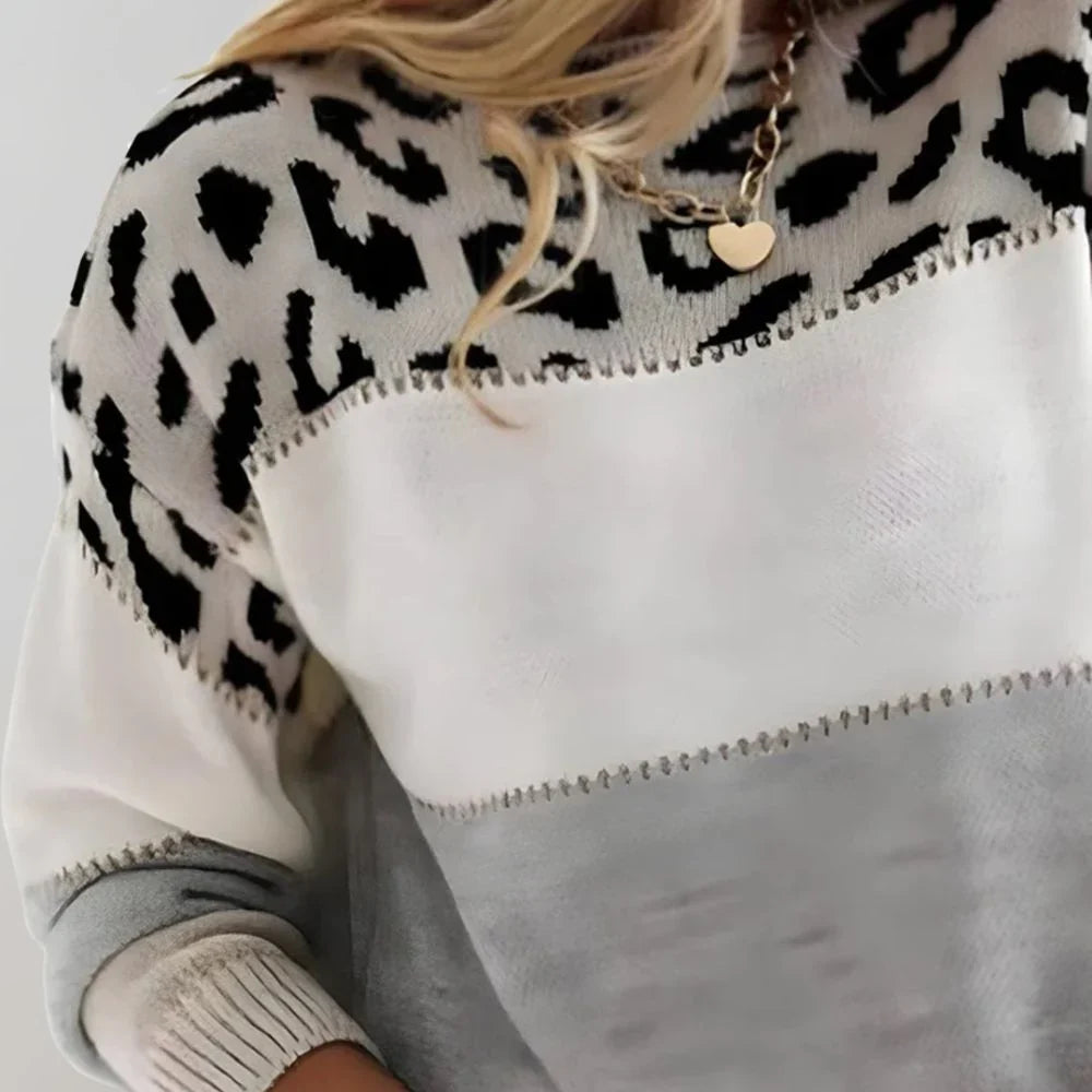 Maglione da donna leopardato a blocchi di colore – foto 2