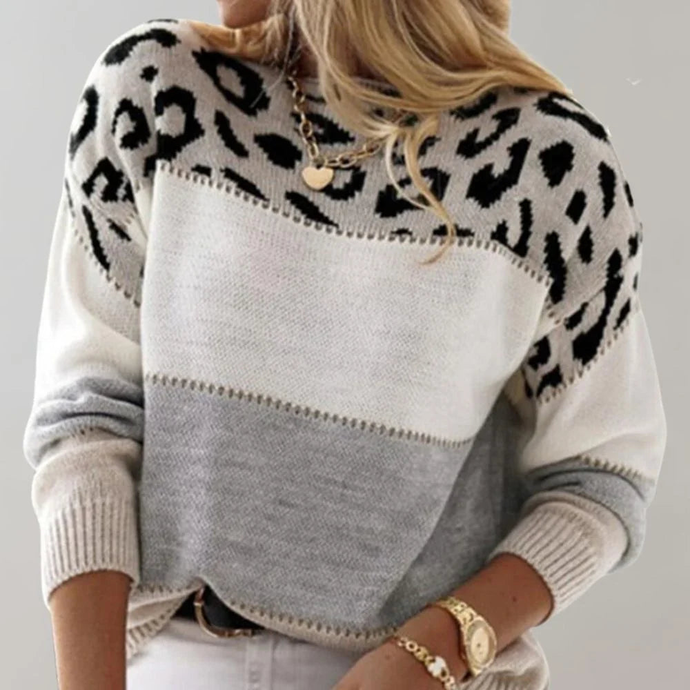 Maglione da donna leopardato a blocchi di colore – foto 3