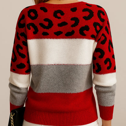 Maglione da donna in rosso – leopardato a blocchi di colore