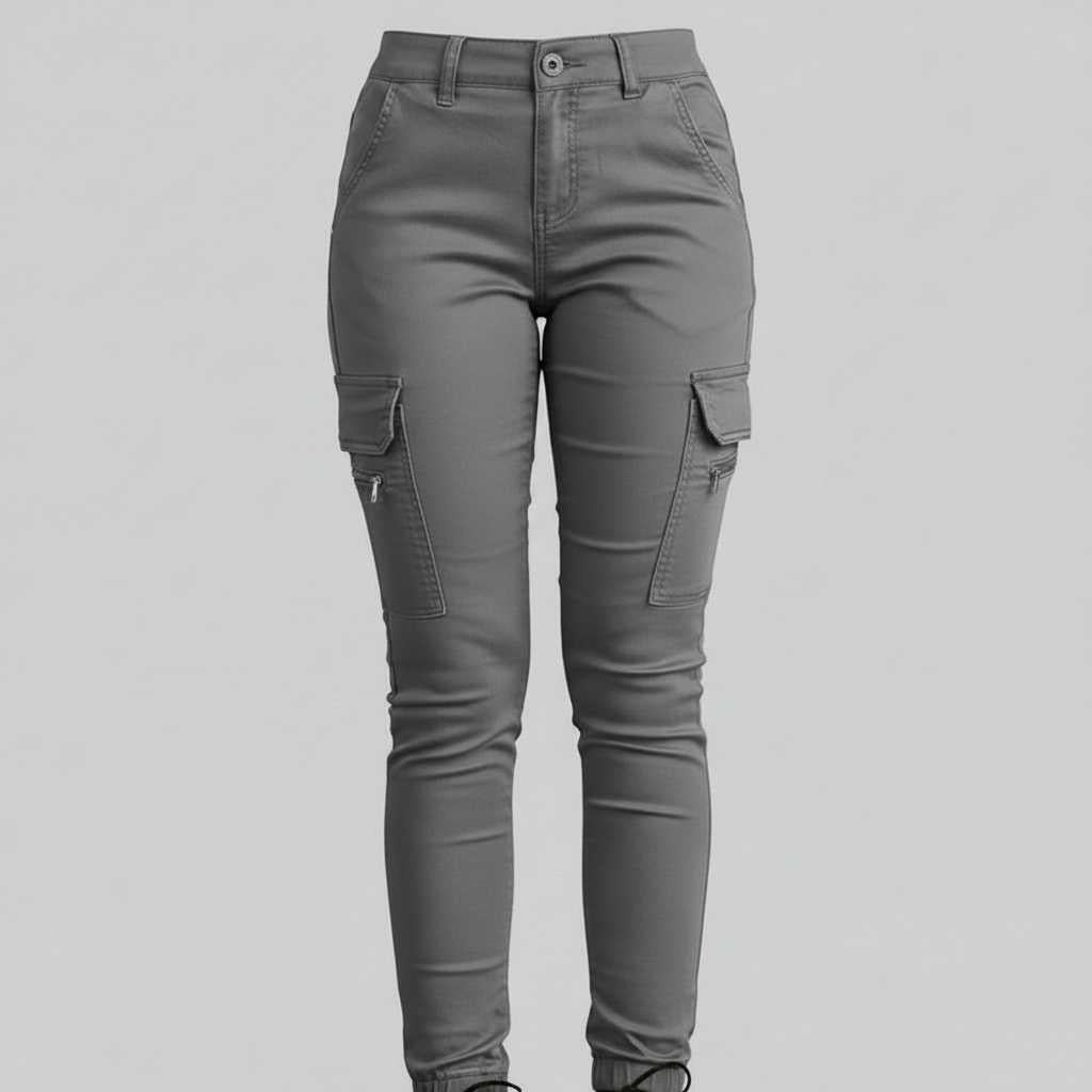 Pantaloni cargo da donna in grigio – aderenti in stile urbano