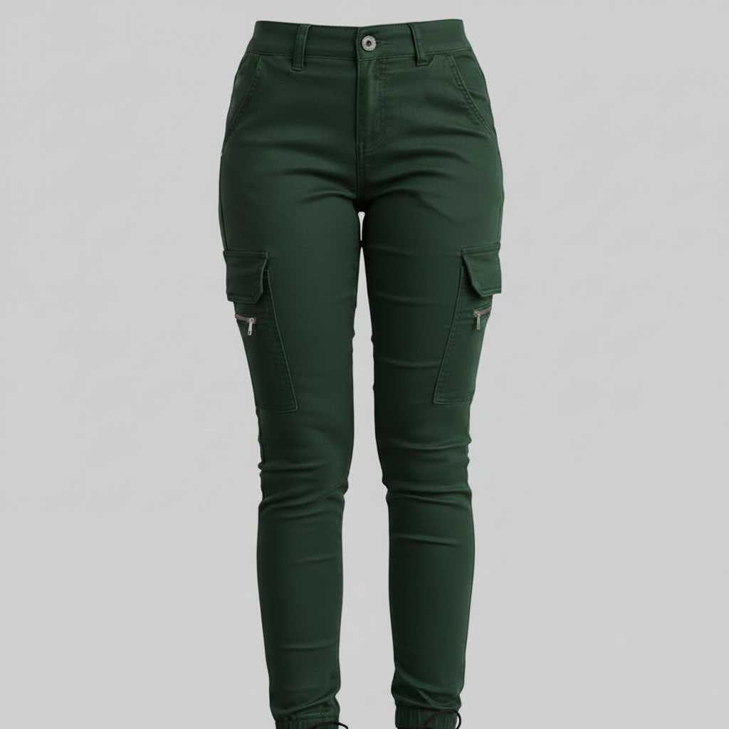 Pantaloni cargo da donna in verde scuro – aderenti in stile urbano