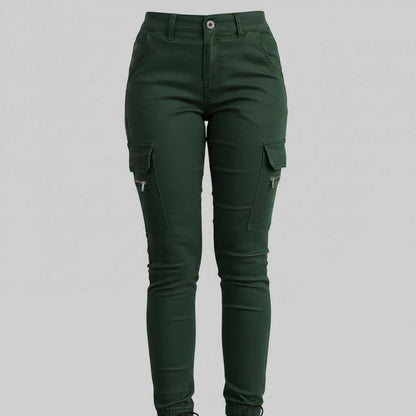 Pantaloni cargo da donna in verde scuro – aderenti in stile urbano
