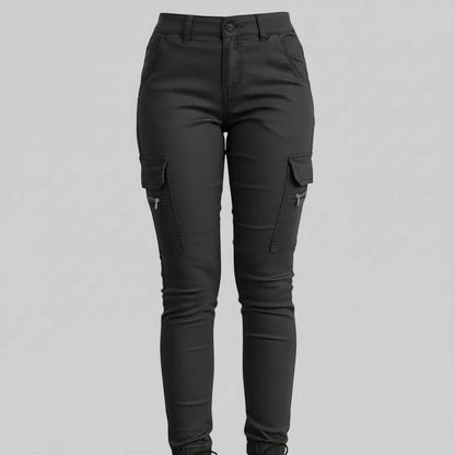 Pantaloni cargo da donna in nero – aderenti in stile urbano